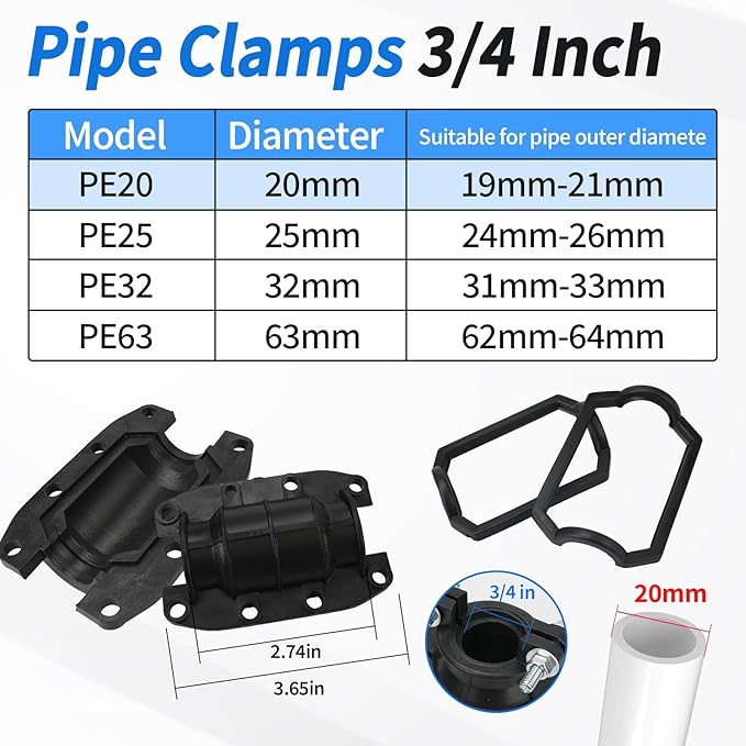 Pipe Repair Clamp Leak Sealer, 3/4 Inch Water Pipe Clamp Repair Kit, for Emergency Pipe Repair of OD 20MM Plastic and Metal Pipes