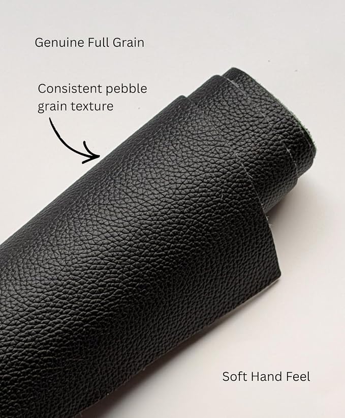 12'' x 24'' Genuine Full Grain Cowhide Leather Sheet — Soft Leather for Upholstery Repair, Handbags, Wallets, Sewing, Crafts, & DIY Projects — 1.1-1.3mm (3oz) Pre-Cut (Black, 1 Piece)