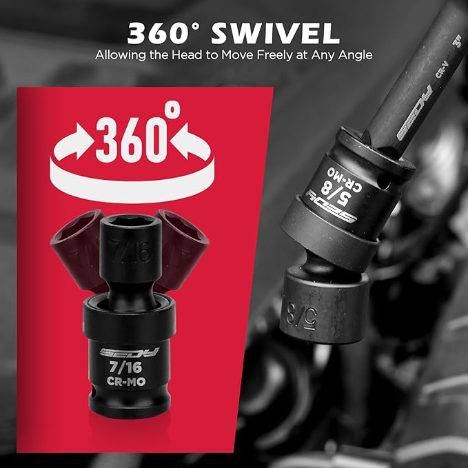 71-Piece 3/8" Drive Master Impact Socket Set, SAE and Metric, 5/16"- 3/4", 8mm - 22mm, Cr-V, Cr-MO, Universal Joint Deep Standard Sockets with Ratchet Handle, Swivel Sockets, Extension Bars, Adapters