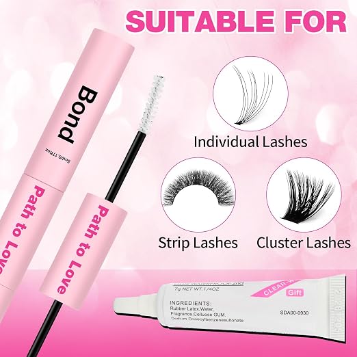 Professional Lash Cluster Glue Kit – 150H Strong Hold Bond & Seal Waterproof Eyelash Glue,Long-Lasting Adhesive for DIY Cluster Lashes,Home Use,Beginners & Pros (White,2-Pack (5ml+5ml+0.24oz)