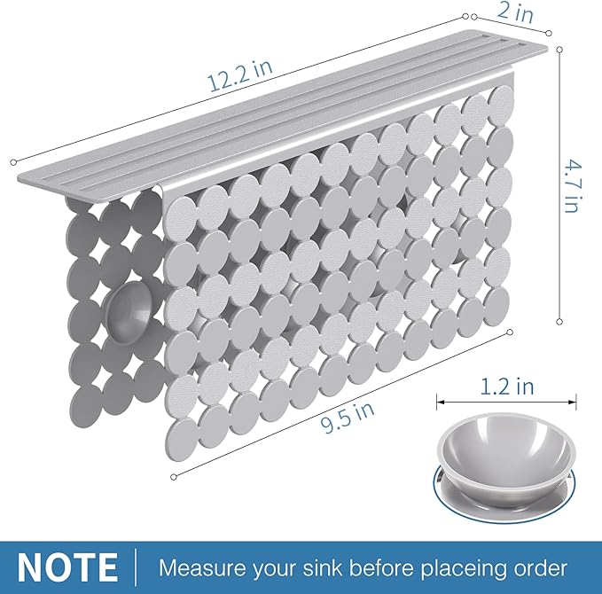 Bligli Plastic Sink Saddle, Sink Divider Mat with Strong Suction Cups, Kitchen Divided Sink Protector Mat for Glassware Dishes, Easy to Clean and No Smell, 9.5" x 12", Grey