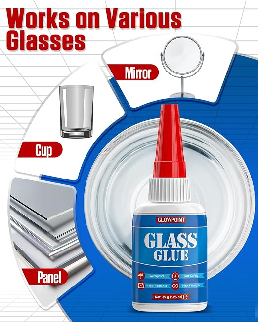 Glass Glue, 35g Ultra Strong Clear, Waterproof & Fast, Curing Adhesive for Glass Repair, Mirror, Crystal, Jewelry, and More