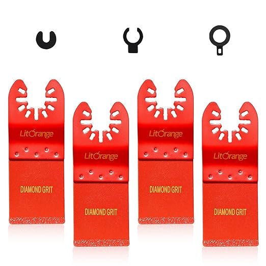 Litorange 4 Pcs Diamond Oscillating Blades, Oscillating Multi Tool Diamond Saw Blades for Grout Removal, Flush Cut, Cleaning Mortar