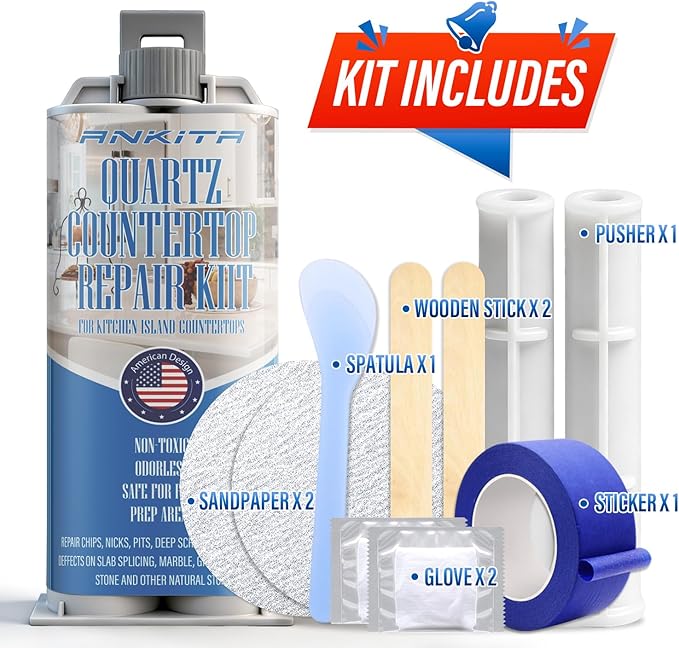 Quartz Countertop Repair Kit (White), Quick-Drying Quartz Repair Kit for Edge Chips, Cracks, Scratches, Nicks on Quartz, Granite, Marble, Porcelain and Other Natural Stone Surfaces