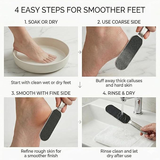 Stainless Foot File Callus Remover for Cracked Heels & Dead Skin — Pedicure Rasp with 10 Replacement Pads & 2 Exfoliating Foot Masks, Sandal Season Foot Care Kit (Premiunm Set(1pice File))