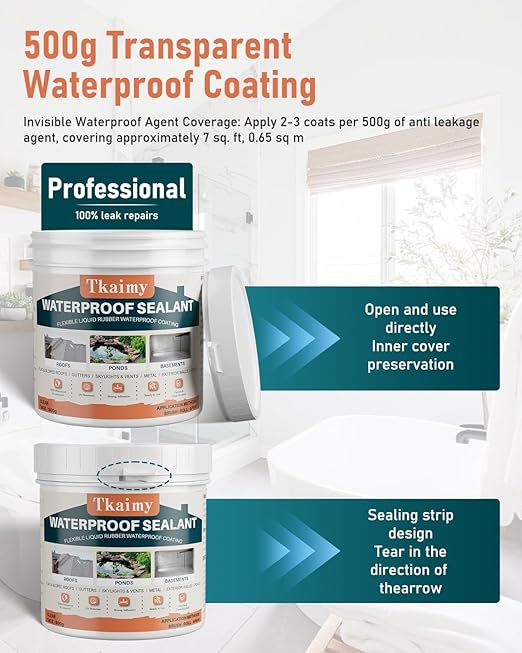 Tkaimy Transparent Invisible Waterproof Coating Agent, 17oz Liquid Waterproof Sealant Indoor & Outdoor Clear Water Sealant, Water-Based
