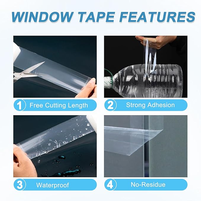Window Sealing Tape Weather Stripping Tape 2 Inch x 35 Yards Residue Free Clear Window Insulation for Shower Glass Gaps and Doors Seal Windproof Tape (2 Inch x 35 Yards)