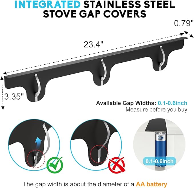 Stove Gap Covers - 2 Pack Stainless Steel Stove Gap Filler, Length 23.4" Width 0.79"Heat Resistant Oven Gap Filler - Spring Clip Design Non-Slip Stove Guard Between Stove Top & Counter