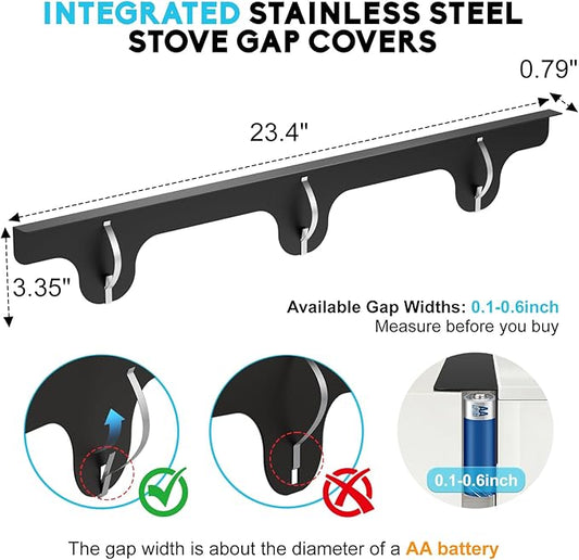 Stove Gap Covers - 2 Pack Stainless Steel Stove Gap Filler, Length 23.4" Width 0.79"Heat Resistant Oven Gap Filler - Spring Clip Design Non-Slip Stove Guard Between Stove Top & Counter