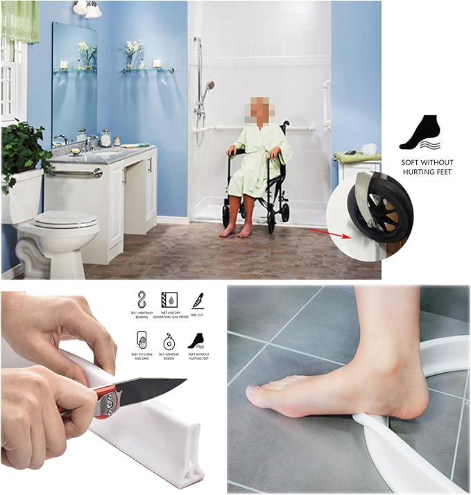 1/2" High Collapsible Shower Threshold Water Dam Barrier 67" Shower Water Stopper Barrier Shower Splash Guard For Walk In Shower Water Guard Suitable For Bathrooms Kitchens To Block Water Flow White