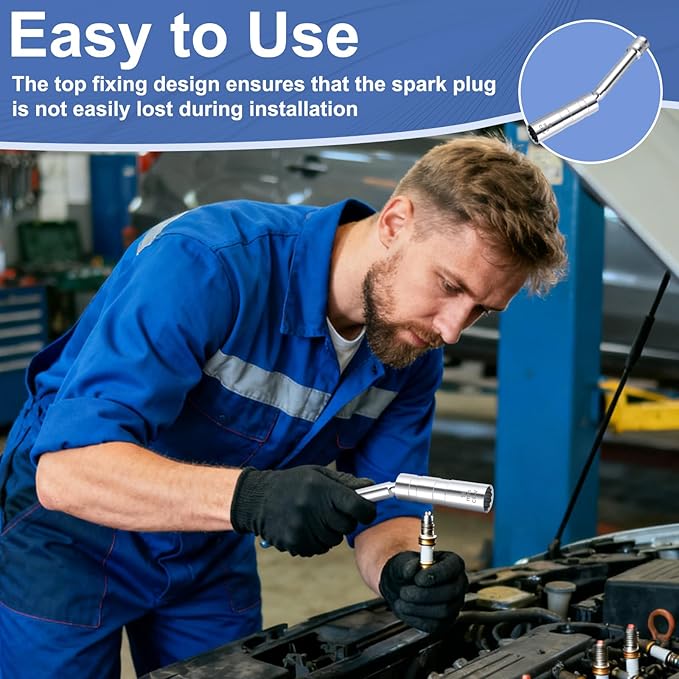 16mm Spark Plug Socket, Thin Wall 3/8" Drive Spark Plug Socket Removal Tool, 12 Point x 5.9" Total Length, 360 Degree Magnetic Swivel 5/8" Spark Plugs Socket for Most Car Models