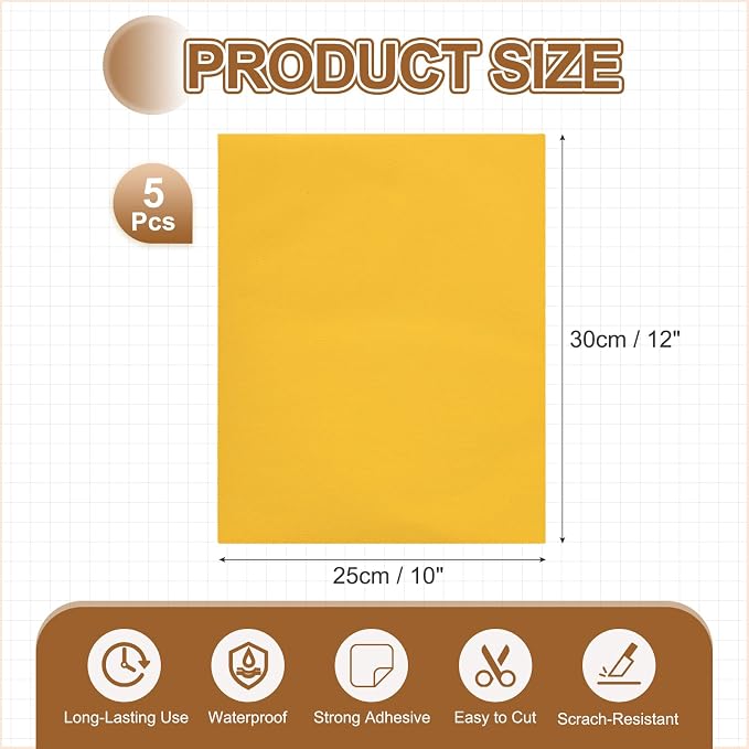 MECCANIXITY 5 Pcs Leather Repair Patch 10"x12" Self-Adhesive Leather Vinyl Repair Tape Kit for Furniture Couches Sofa Chair Car Boat Seats Jackets, Yellow