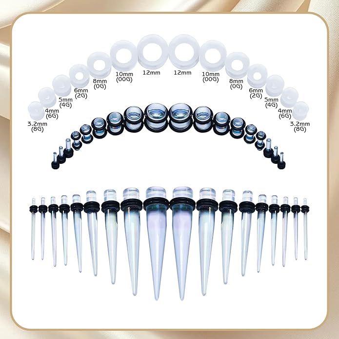 JieyueJewelry 50/54 Pieces Ear Stretching Kit 14G-00G Acrylic Tapers and Plugs + Silicone Tunnels - Ear Gauges Expander Set Body Piercing Jewelry