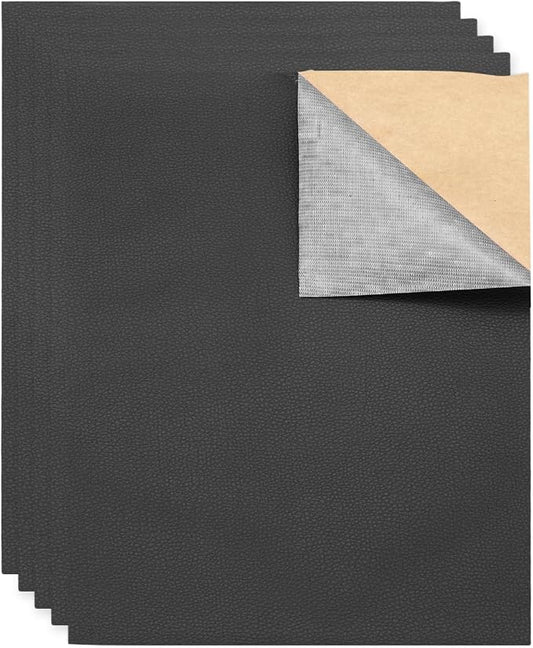 MECCANIXITY 5 Pcs Leather Repair Patch 10"x12" Self-Adhesive Leather Vinyl Repair Tape Kit for Furniture Couches Sofa Chair Car Boat Seats Jackets, Black