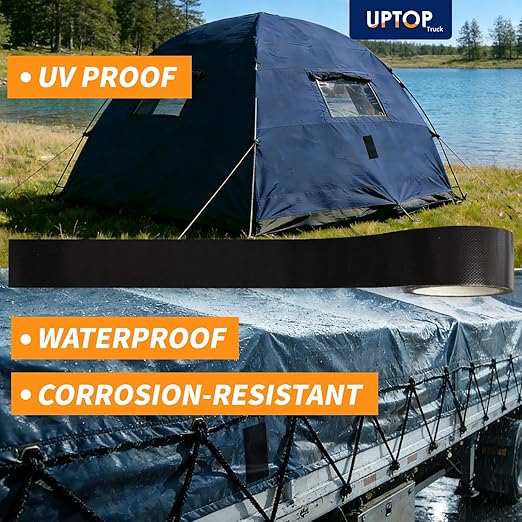 UPTOP Black Duct Tape,Waterproof Butyl Tape,Waterproof Repair Tape for Fabric, Awning, RV Roof, Underbelly, Tarp, Tent, Sail and Boat Cover Outdoor Repair Patch, Heavy Duty, UVproof, 2Inch×16FT