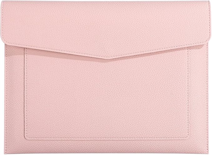 A4 Large Capacity Document Bag, Premium PU Leather File Holder, Multi-Color, Double-Layer Design, 13.39 x 10.04 Inches (Pink)