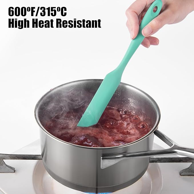 Doosu Silicone Jar Scraper Spatula, 600°F Heat Resistant Rubber Scraping Tool for Jam Nut Butter Sourdough, Flexible Skinny Cream Spreader Long Slim Kitchen Spurtle for Jar Blender Bottle (Aqua Sky)
