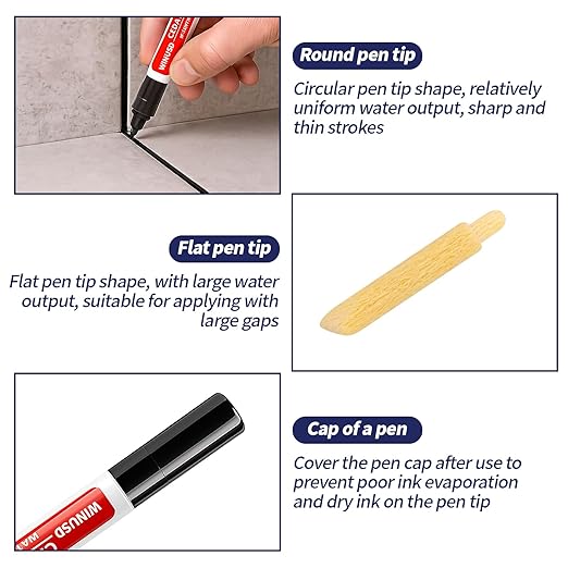 Grout Pen Black | Waterproof Tile Grout Marker Repair Kit for Kitchen & Bathroom | Touch Up Paint | Black Grout Colorant - Fast Drying, Covers Stained Grout Lines on Floor, Shower Tiles(2Pcs)