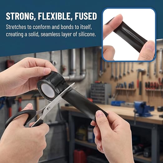 Self-Fusing Waterproof Patching Tape, Patch Tape for Repairing Pipe & Hose Leaks and Bucket Holes (1, Black)