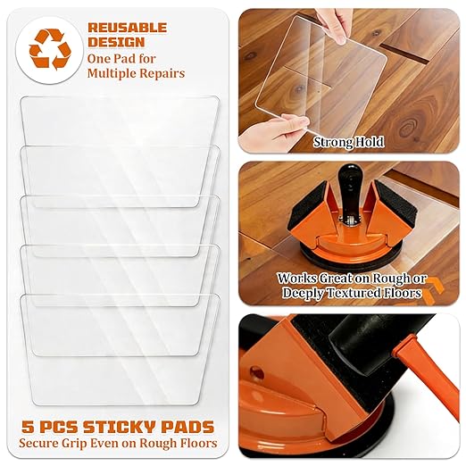 Floor Gap Fixer Tool with Strong Suction Cup & 45° Striking Surface,Includes Slot Cutter,Rubber Mallet,2 Felt Pads and 5 Clear Shims,for Laminate,Vinyl and Solid Wood Flooring Installation & Repair