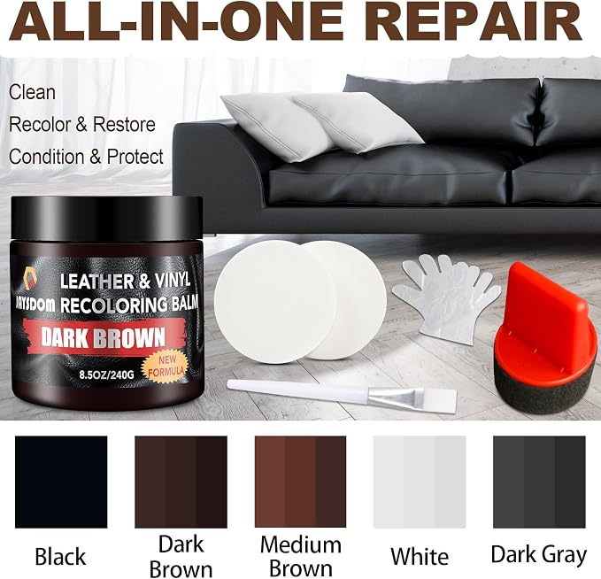 Leather Recoloring Balm, Leather Repair Kit, Leather Dye, Leather Color Restorer, Leather Scratch Remover, Leather Couch Paint, Repair, Leather Scratch Repair, Leather Restorer(Dark Brown)