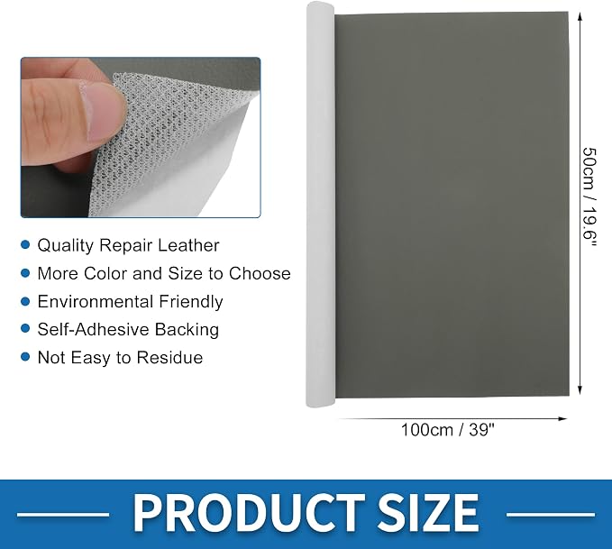 Self Adhesive Leather Repair Patch Strong Stickiness 19.6"x39" Leather Repair Tape PVC Faux Leather Deep Gray 1 Pcs