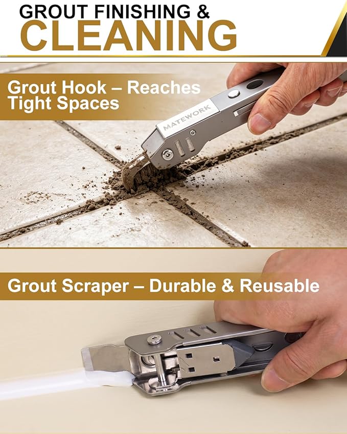 Matework Caulking Tool, 6 in 1 Caulk Remover Tool, 100% Stainless Steel Sealant Finishing Tools with 5 Silicone Pads, Multi-Function Grout Removal Tool Kit for Bathroom, Shower, Kitchen, Window, Sink