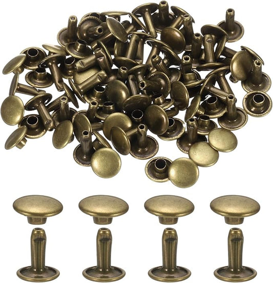 uxcell 120Set Leather Rivets, 9mm Double Cap Rivet Tubular Metal Studs Repairs Decoration Craft Accessories for Repair Decorate Leather Craft Belt Bag Shoes Purse Belts, Bronze