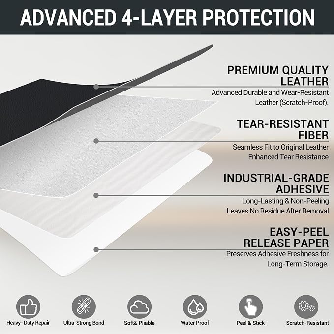 Self Adhesive Leather Repair Patch, Leather Patches for Furniture, Leather Repair Tape for Couch Sofa Car Seat Chair Furniture Repair, Leather Repair Kit (White-Litchi Grain, 34X79 Inch)