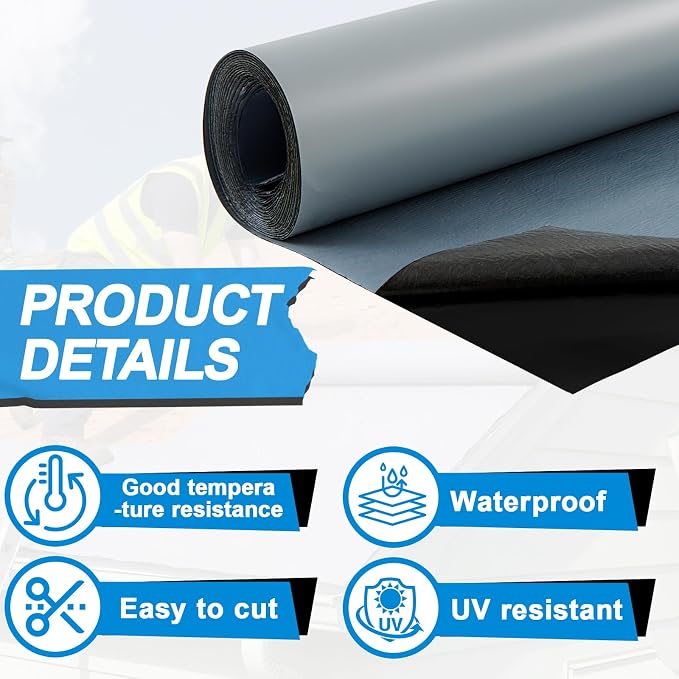 40in x 16.5ft Roof Waterproof Tape, Heavy Duty TPU Self-Adhesive Leak Repair for Large Roofs, Warehouses, Commercial Buildings & Industrial Projects, Instant Weatherproof Seal (Gray)