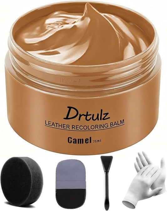 Camel Leather Recoloring Balm, Leather Repair Kit for Furniture, Leather Scratch Remover, Leather Color Restorer for Couch, Car Seats, Shoes - Repair Leather Dye for Scratched and Faded Leather