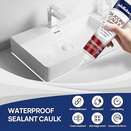 Silicone Caulk 4.23 Fl Oz for Kitchen & Bathroom - White, Waterproof Silicone Sealant for Window Toilet Sink Door Caulking Sealant Stronger Adhesion Shrink & Crack Proof (1 Pack)