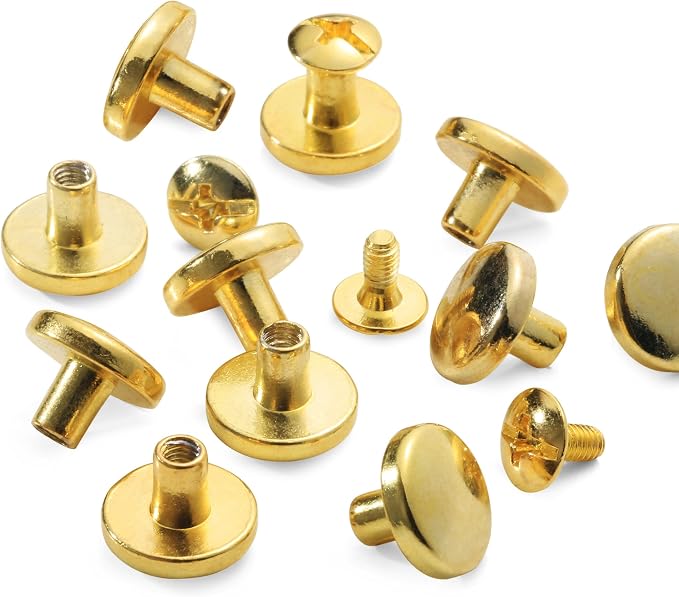 YORANYO 30Sets Chicago Screws Leather Rivets Screw Rivets Metal Studs for Clothing Chicago Binding Screws Spike and Studs for Decorate Repair Shoes Belts Bags Purse Dog Collars Leather Craft (Gold)