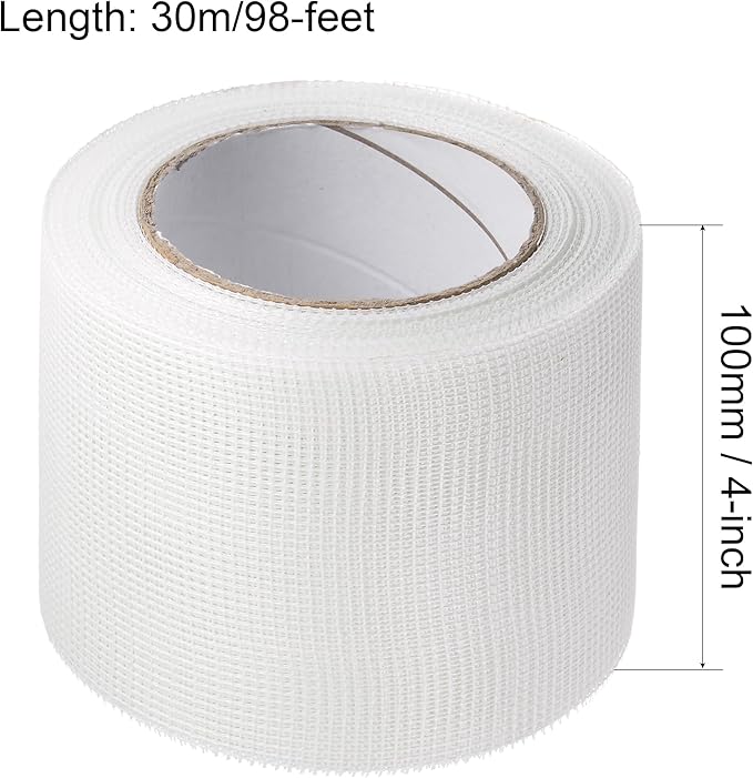 uxcell Drywall Joint Tape Self-Adhesive Fiberglass 4-inch x 98-feet Repair Patch Wall Hole Crack Mesh Size 2mm