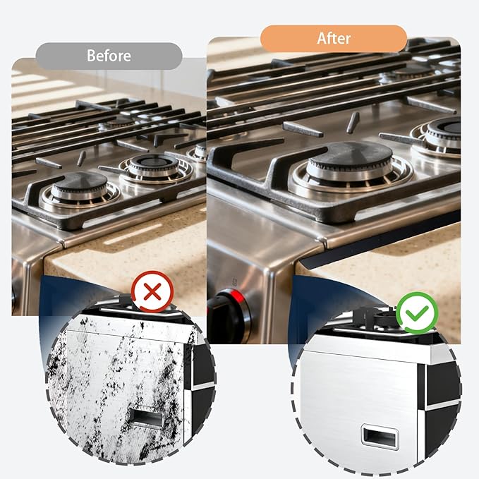 2Pcs Stainless Steel Stove Gap Covers,Adjustable Stove Gap Filler Easy Retractable Length 13.8" to 27.5", Seal Cover for Between Stove and Countertop Stove Gap Guards Range Trim Kit (SILVER)