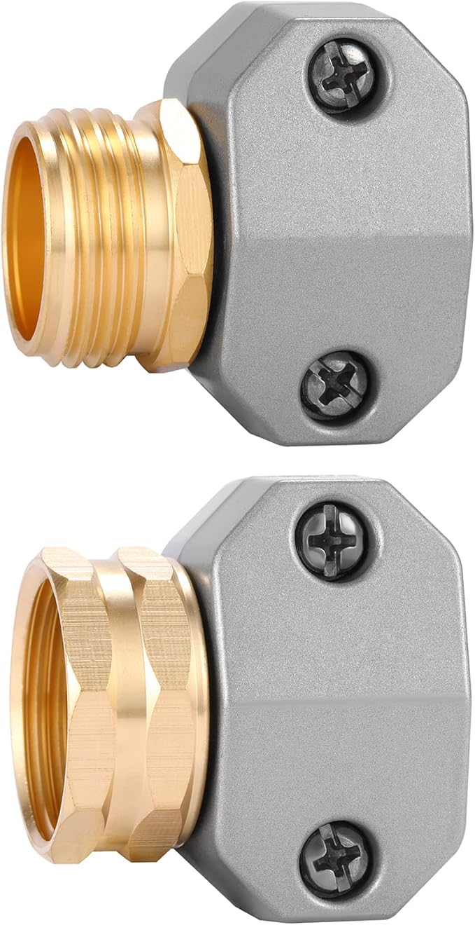 Zinc and Aluminum Male and Female Coupling, Fits All 5/8-Inch and 3/4-Inch Garden Hose Repair Fitting, 2 Pack(Female & Male)
