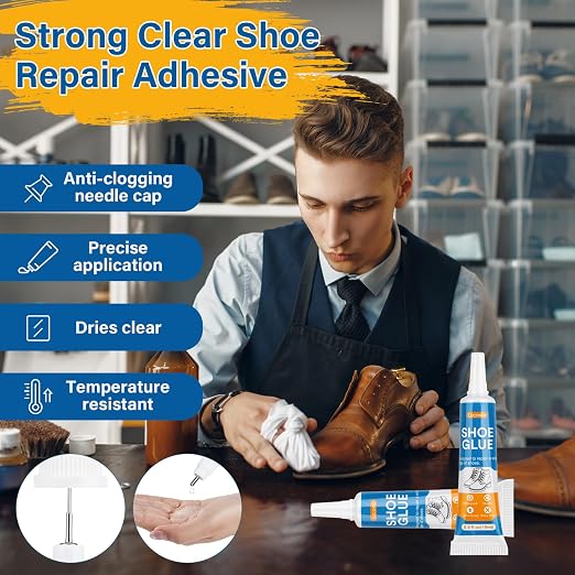 Shoe Glue | 5 x 15 ML Tube Clear Adhesive Glue Shoe Care Kit Repairs Soles, Heels, Patches Small Holes | Instant Bond, Dries Within 24 Hrs, Waterproof | Works on Leather, Rubber, Vinyl, Canvas