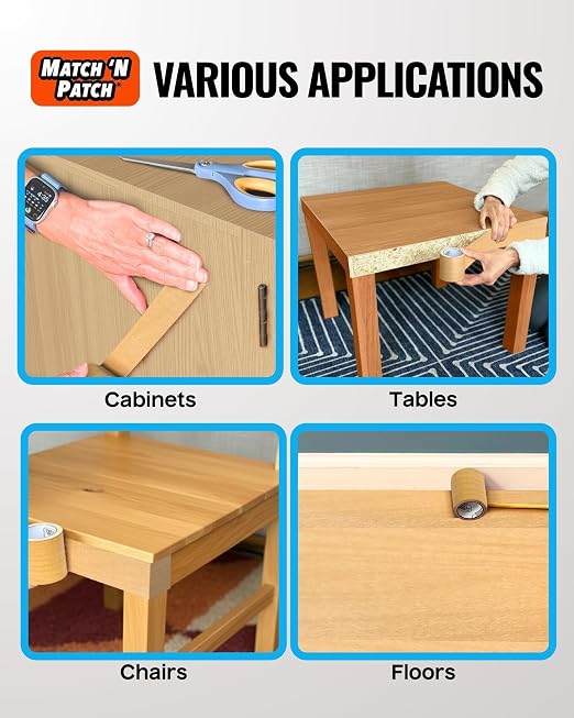 MATCH 'N PATCH Wood Grain Repair Tape - Honey Maple, 2.25 in x 15 ft (1-Pack) – Wood Grain Colored Duct Tape for Mirror Frame, Trim, Borders, Floor and Other Furniture, Scratch Repair Kit
