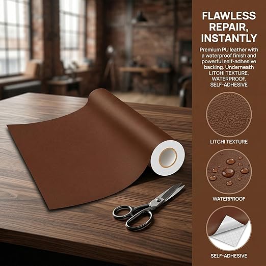 Leather Repair Patch, Leather Repair Tape, Repair Patch Self Adhesive Waterproof, Vinyl Repair Tape, for Couches, Car Seats, Chairs, Furniture (Brown, 24 x 54 Inch)