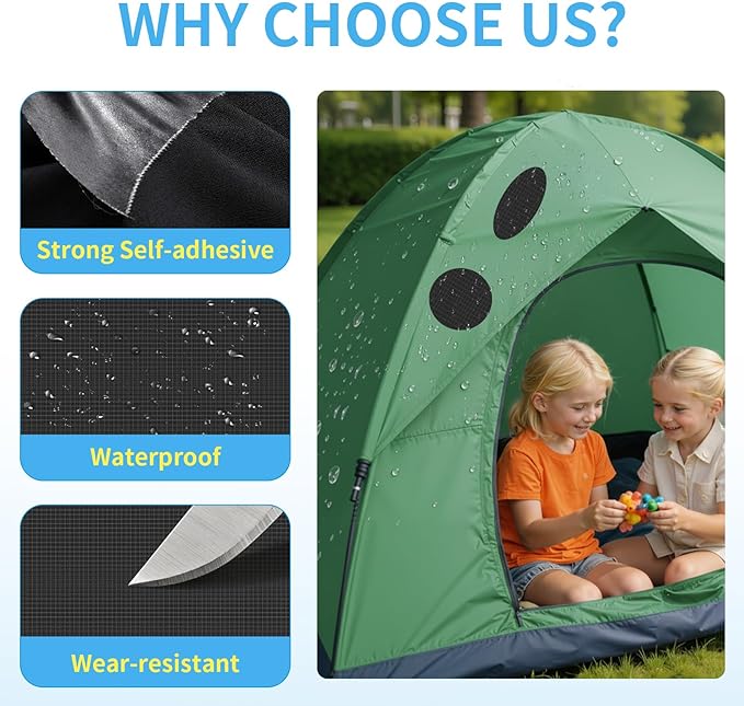 Waterproof Nylon Fabric Repair Tape Tent Repair Kit, 4pcs Outdoor Gear Tenacious Fix Tape, Self-Adhesive Fabric Patches for Clothes, Down Puffer Jacket, Tent, Sleeping Bag, Backpack, Black