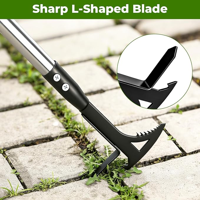 Manganese Steel Crack Weeder Tool,Multi-Functional Weed Puller Tool,Heavy Duty Crevice Weeding Tool with Serrated Sickle Blade,Moss Scraper Weed Remover for Weeding Between Concrete Pavers Decks