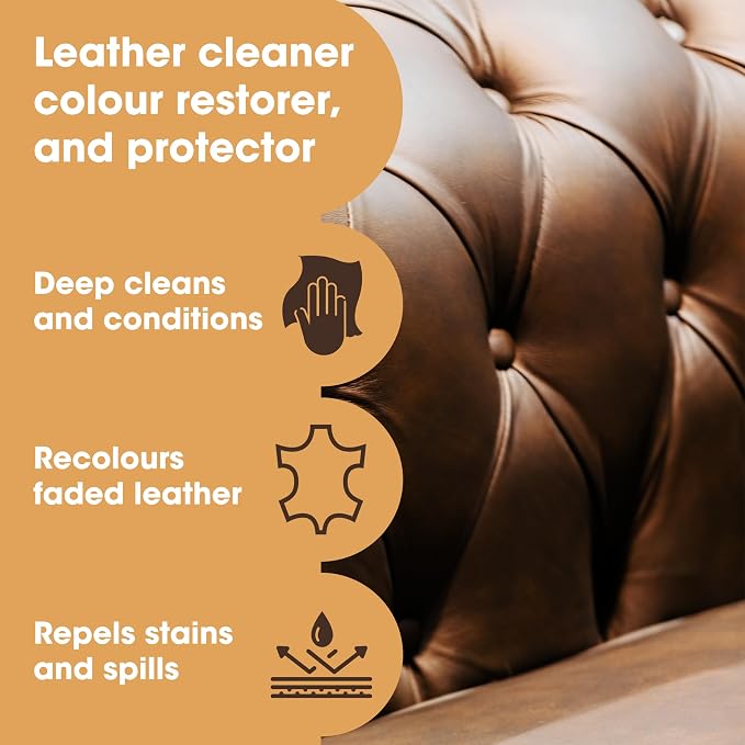 Furniture Clinic Leather Complete Restoration Kit | with Leather Recoloring Balm, Cleaner, 2-in-1 Protection Cream & Conditioner, Sponge, and Cloth | Repair Kit for Furniture (Camel)