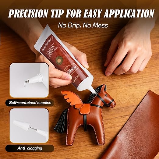Leather Glue, 4.32oz Flexible Clear Adhesive for Leather Repair, Shoe Glue for Boots, Bags, Furniture, Waterproof & Strong Bond, Non-Yellowing,