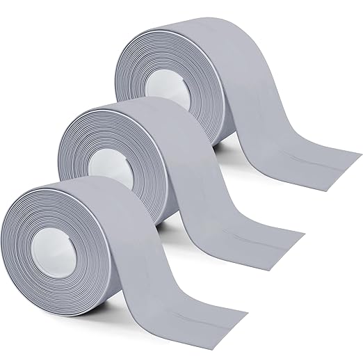 3 Rolls 10.5 Feet Caulk Tape Toilet Caulking Strip Self Adhesive Bathroom Sealing Peel and Stick Caulk Strip for Bathtub, 1.5 Inches (Grey)