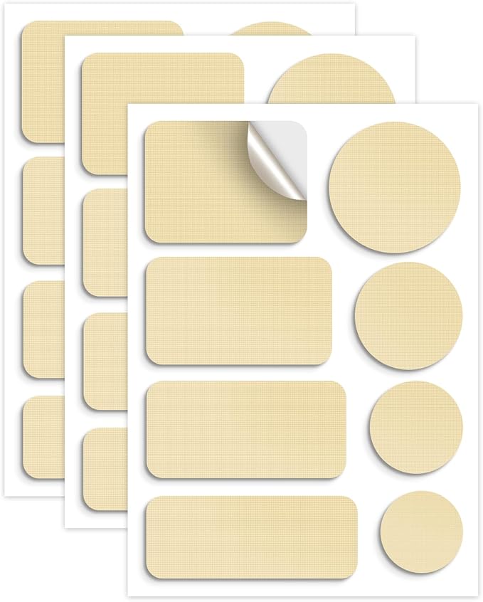 Waterproof Self-Adhesive Nylon Patches for Tent Repair Kit, 24pcs Outdoor Gear Tenacious Repair Tape, Fabric Patches for Clothes, Down Puffer Jacket, Tent, Sleeping Bag, Backpack, Beige