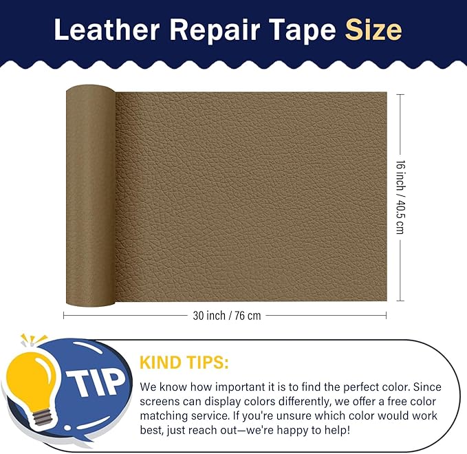 Zenyao Leather Repair Patch Tape - Self Adhesive Leather Repair Kit for Car Seat Furniture, Heavy Duty Vinyl Repair Patch for Couch Sofa, Waterproof Fix for Tears, 16x30 Inch Roll, Grey Khaki