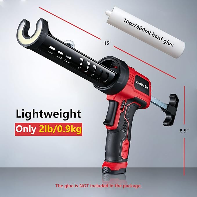 Caulk Gun, Non-Drip Electric Caulking Gun with 300 KG Thrust, Cordless Silicone Tool Gun with Constant Flow Tech, Lightweight 10oz Caulk Guns with LED Light