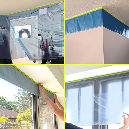 Tangibay Pre-Taped Masking Film - 22" x 66' Painters Plastic Sheeting with Painter's Tape and Drape for Automotive & House Painting, Covering Cars, Walls, Windows and Furniture Protection (24 Rolls)
