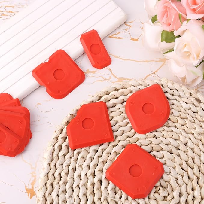 Gosknor 10pcs Plastic Caulking Tool Set, Reuse Grout Scraper Sealant Profiling Finishing Smoothing Tool Caulk Smoother Remover for Window Kitchen Bathroom Floor Sink Joint Sealing (Red)