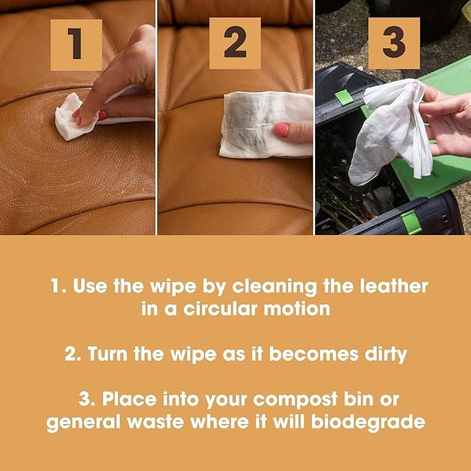 Furniture Clinic Leather Cleaning Wipes | 80 Count | 4-in-1 Clean, Nourish, Condition, & Restore Leather & Vinyl Furniture, Handbags, Jackets, Car Seats, Interiors & More | Residue & Streak-Free